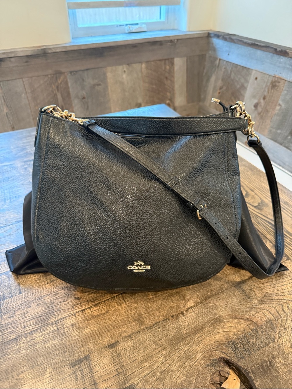 Coach Black Pebbled Leather Hobo Shoulder Bag with Gold Hardware